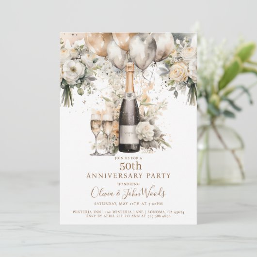 Elegante 50e Jubileum Party Champagne Balloons Kaart (Staand voorkant)