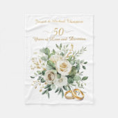 Elegante 50e Jubileum witte rozen gouden ringen Fleece Deken (Voorkant)