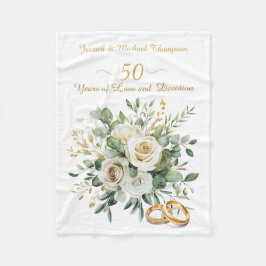 Elegante 50e Jubileum witte rozen gouden ringen Fleece Deken