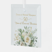 Elegante 50e Jubileum witte rozen gouden ringen Glas Ornament (Voorkant links)