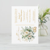 Elegante 50e Jubileum witte rozen gouden ringen Kaart (Staand voorkant)