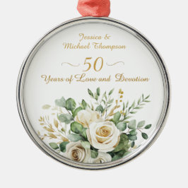 Elegante 50e Jubileum witte rozen gouden ringen Metalen Ornament