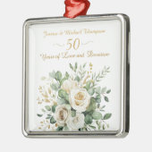 Elegante 50e Jubileum witte rozen gouden ringen Metalen Ornament (Links)