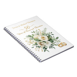 Elegante 50e Jubileum witte rozen gouden ringen Notitieboek