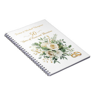 Elegante 50e Jubileum witte rozen gouden ringen Notitieboek