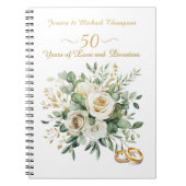 Elegante 50e Jubileum witte rozen gouden ringen Notitieboek (Voorkant)