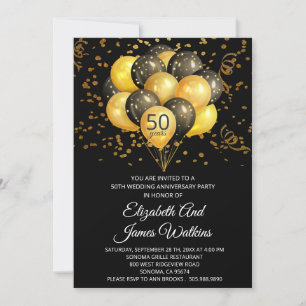 Elegante 50e trouwdag goud en zwart kaart