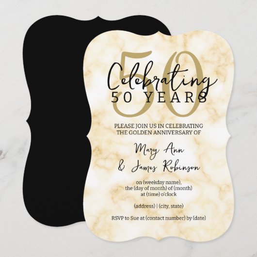 Elegante 50e trouwdag gouden marmer kaart (Voorkant / Achterkant)