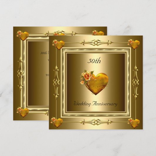 Elegante 50e trouwdag jubileum gouden harten 2 kaart (Voorkant / Achterkant)
