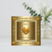 Elegante 50e trouwdag jubileum gouden harten 2 kaart (Staand voorkant)