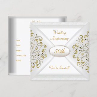 Elegante 50e trouwdag jubileum witgoud kaart