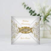 Elegante 50e trouwdag witgoud kaart (Staand voorkant)