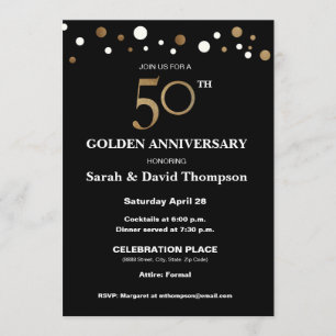 Elegante 50e trouwdagjubileum goud en zwart kaart