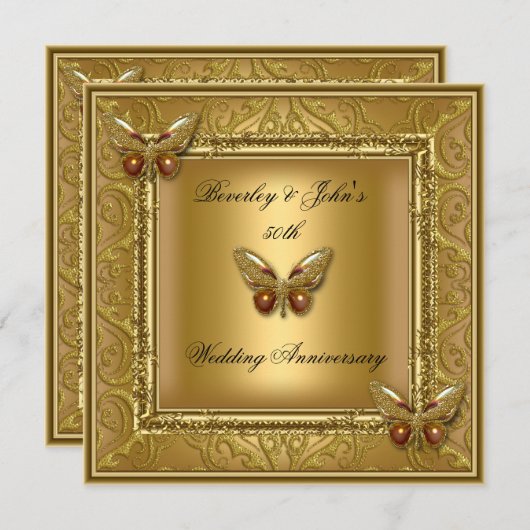 Elegante 50e trouwjubileum gouden damast kaart (Voorkant / Achterkant)