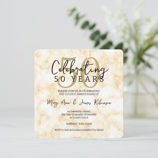 Elegante 50e trouwjubileum gouden marmer kaart (Staand voorkant)