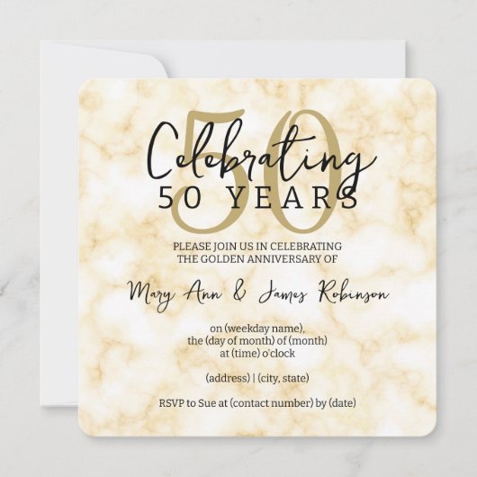 Elegante 50e trouwjubileum gouden marmer kaart (Voorkant)
