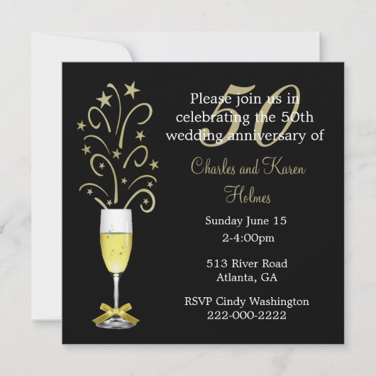 Elegante 50e trouwjubileum uitnodiging (Voorkant)