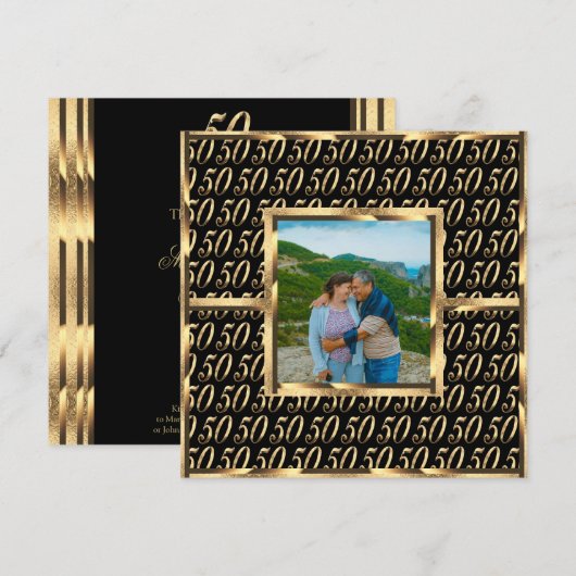 Elegante 50e trouwjubileum zwart en goud kaart (Voorkant / Achterkant)