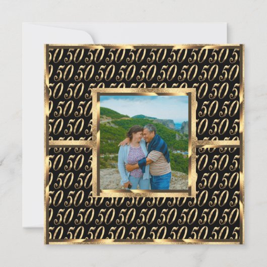 Elegante 50e trouwjubileum zwart en goud kaart (Voorkant)
