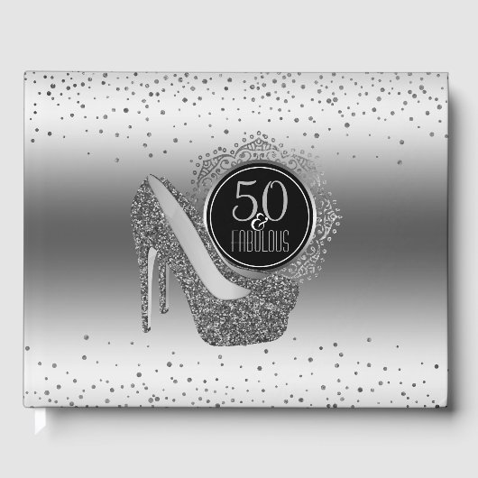 Elegante 50e verjaardag 50 & Fabulous Black Silver Gastenboek (Voorkant)