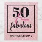 Elegante 50e verjaardag 50 & Fabulous Pink Glitter Wijn Etiket (Enkel label)
