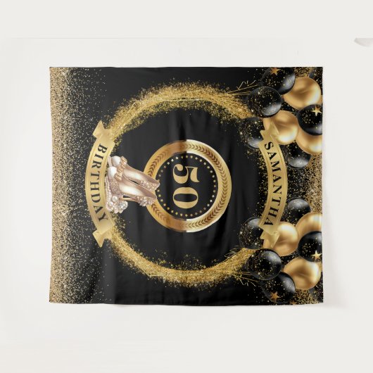 Elegante 50e verjaardag achtergrond Glitter gouden Wandkleed (Voorkant (horizontaal))