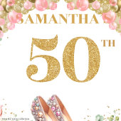 Elegante 50e verjaardag Blush Bloemen Party Achter Wandkleed