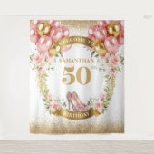 Elegante 50e verjaardag Blush Bloemen Party Achter Wandkleed (Voorkant)