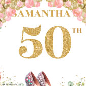 Elegante 50e verjaardag Boho Flowers Glitter Party Wandkleed