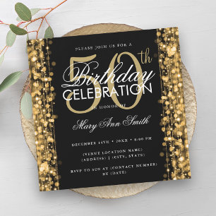 Elegante 50e verjaardag Glam Sparkles Gold & Black Kaart