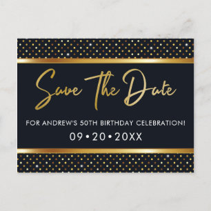 Elegante 50e verjaardag goud en zwart save the dat briefkaart
