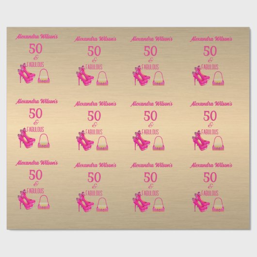 Elegante 50e verjaardag Goud Roze Hoge Hakken Naam Cadeaupapier (Vlak)