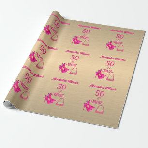 Elegante 50e verjaardag Goud Roze Hoge Hakken Naam Cadeaupapier