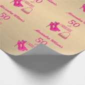 Elegante 50e verjaardag Goud Roze Hoge Hakken Naam Cadeaupapier (Hoek)