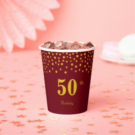 Elegante 50e verjaardag & gouden confetti op borde papieren bekers