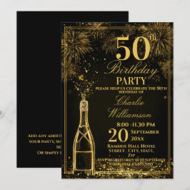 Elegante 50e verjaardag gouden fles bruis kaart
