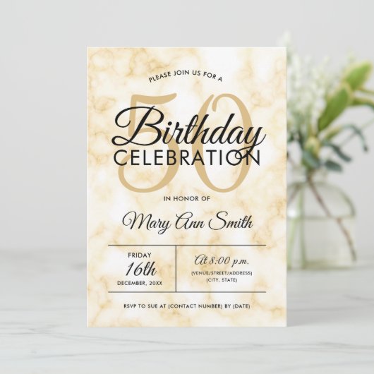 Elegante 50e verjaardag Gouden Marmeren Glam Kaart (Staand voorkant)