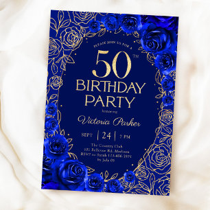 Elegante 50e verjaardag Koninklijk blauw gouden bl Kaart