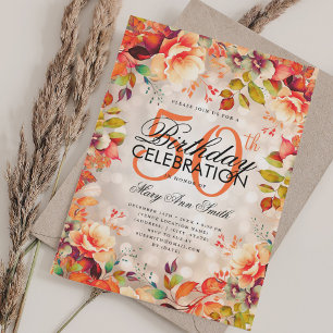 Elegante 50e Verjaardag Koper Herfst Herfst Bloeme Kaart