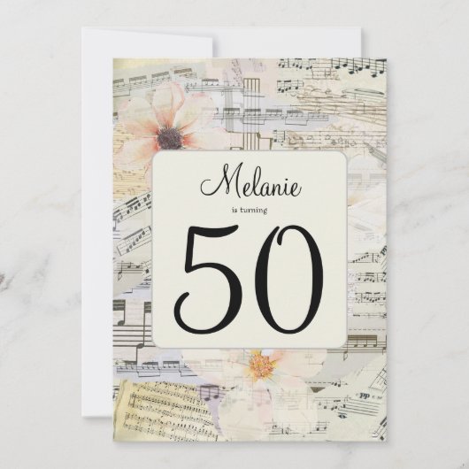 Elegante 50e verjaardag  muziek Bloemen Kaart (Voorkant)