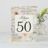 Elegante 50e verjaardag  muziek Bloemen Kaart (Staand voorkant)
