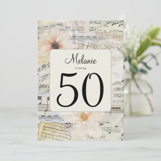 Elegante 50e verjaardag  muziek Bloemen Kaart (Staand voorkant)