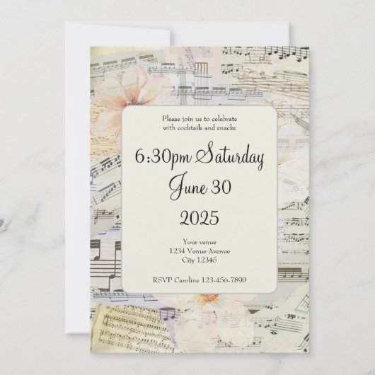 Elegante 50e verjaardag  muziek Bloemen Kaart (Achterkant)