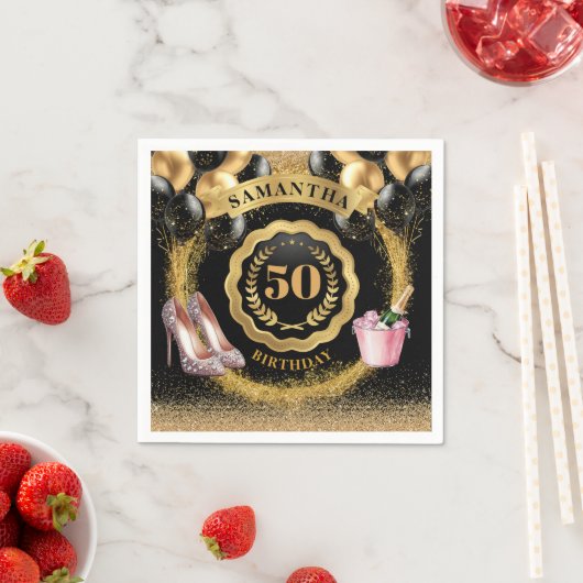 Elegante 50e verjaardag Napkins Gold Glitter Ballo Servet (Insitu)