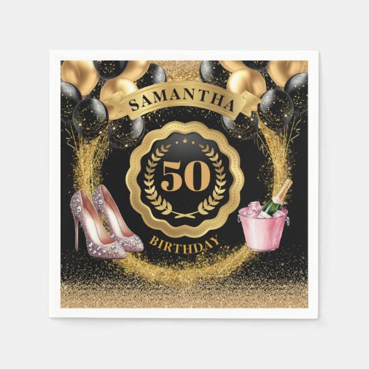 Elegante 50e verjaardag Napkins Gold Glitter Ballo Servet (Voorkant)