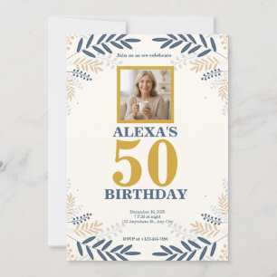 Elegante 50e verjaardag Navy Blue Gold Celebration Kaart