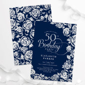 Elegante 50e verjaardag Navy Silver Rozen Kaart