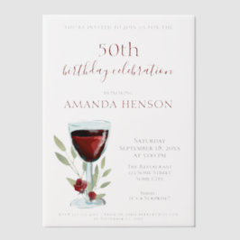 Elegante 50e verjaardag rode wijn verrassingsverja vellum uitnodigingen
