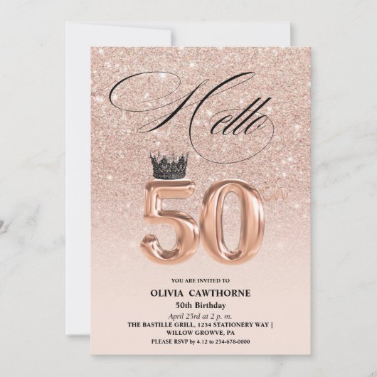 Elegante 50e verjaardag Rose Goud Blush Foto Kaart (Voorkant)