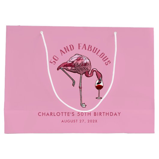 Elegante 50e verjaardag roze flamingo nieuwigheid groot cadeauzakje (Achterkant)